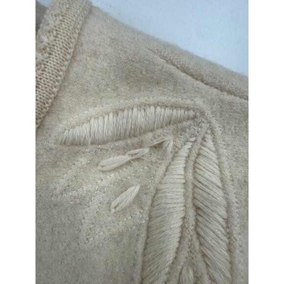 Geiger 100% Wool Button Top Women 38/ Medium Beige Embroidered Minimalist VTG - Picture 6 of 11
